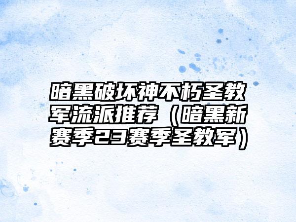 暗黑破坏神不朽圣教军流派推荐（暗黑新赛季23赛季圣教军）