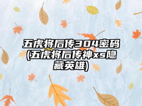五虎将后传304密码(五虎将后传神xs隐藏英雄)