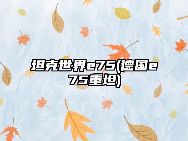 坦克世界e75(德国e75重坦)