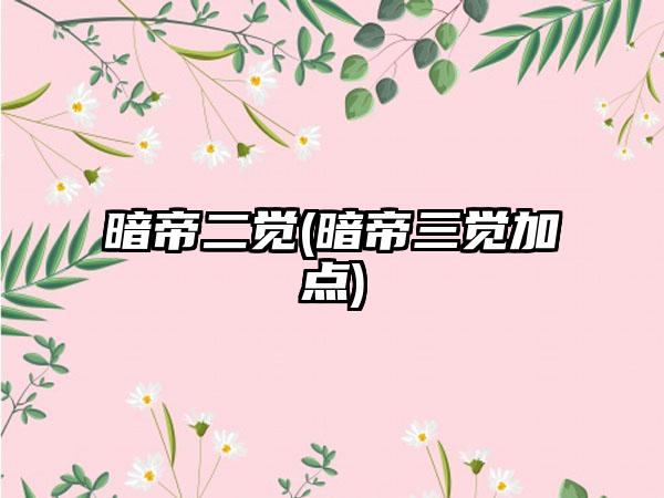 暗帝二觉(暗帝三觉加点)
