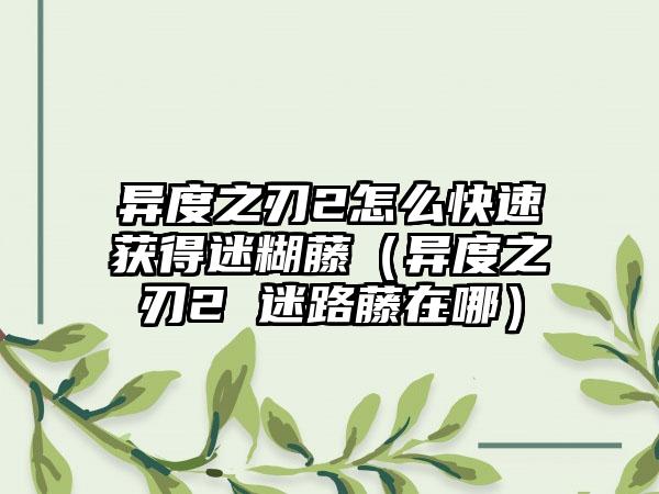 异度之刃2怎么快速获得迷糊藤（异度之刃2 迷路藤在哪）