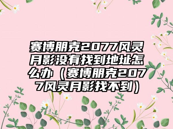 赛博朋克2077风灵月影没有找到地址怎么办（赛博朋克2077风灵月影找不到）