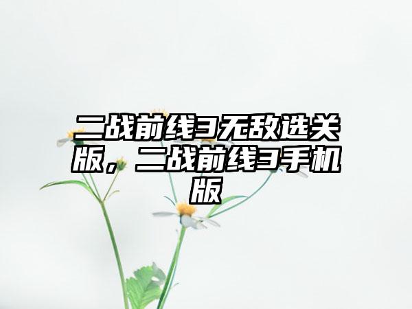 二战前线3无敌选关版，二战前线3手机版