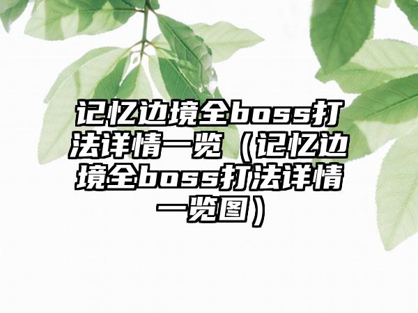 记忆边境全boss打法详情一览（记忆边境全boss打法详情一览图）