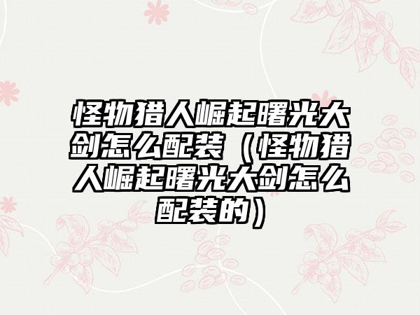 怪物猎人崛起曙光大剑怎么配装（怪物猎人崛起曙光大剑怎么配装的）