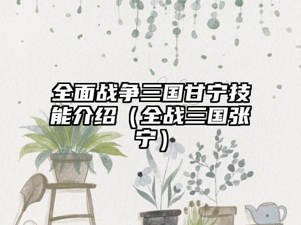 全面战争三国甘宁技能介绍（全战三国张宁）