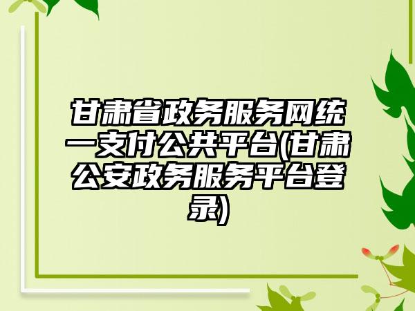 甘肃省政务服务网统一支付公共平台(甘肃公安政务服务平台登录)
