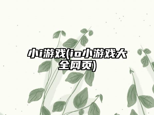 小i游戏(io小游戏大全网页)