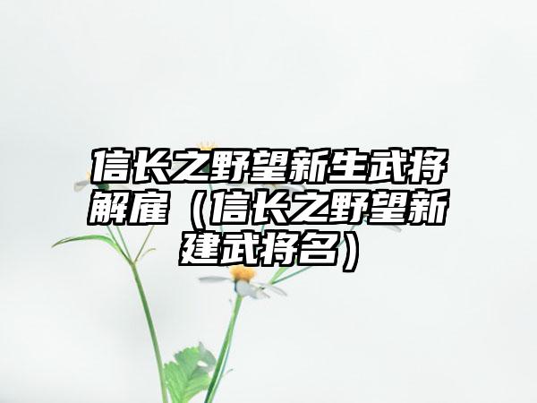 信长之野望新生武将解雇（信长之野望新建武将名）