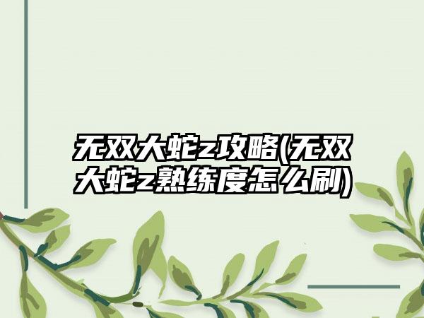 无双大蛇z攻略(无双大蛇z熟练度怎么刷)