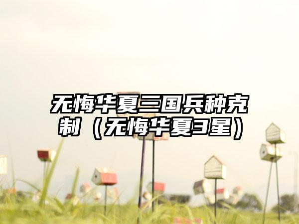 无悔华夏三国兵种克制（无悔华夏3星）