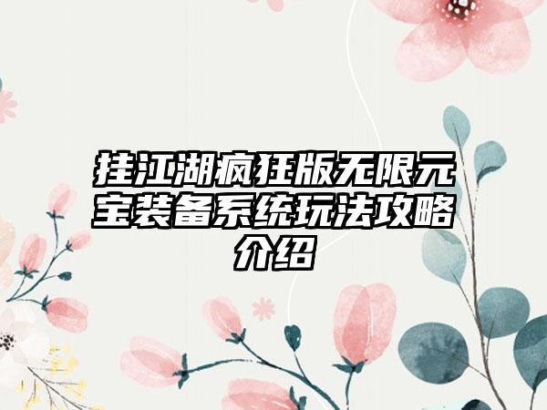 挂江湖疯狂版无限元宝装备系统玩法攻略介绍
