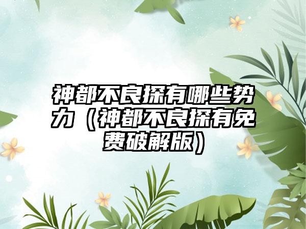 神都不良探有哪些势力（神都不良探有免费破解版）