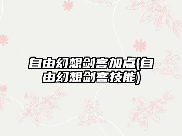 自由幻想剑客加点(自由幻想剑客技能)