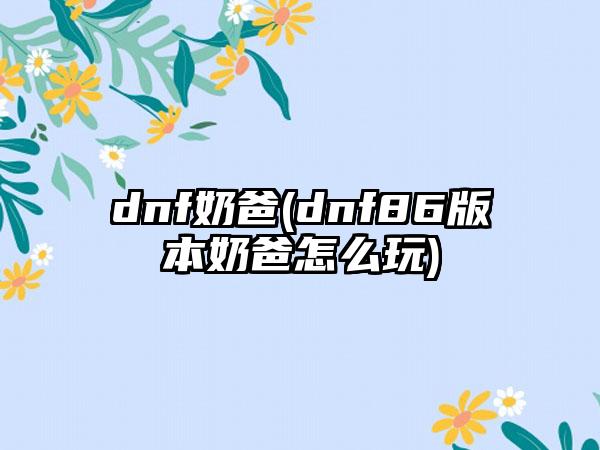 dnf奶爸(dnf86版本奶爸怎么玩)