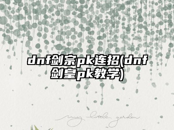 dnf剑宗pk连招(dnf剑皇pk教学)