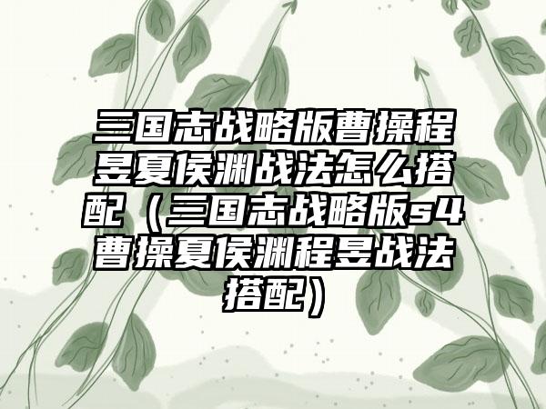 三国志战略版曹操程昱夏侯渊战法怎么搭配（三国志战略版s4曹操夏侯渊程昱战法搭配）