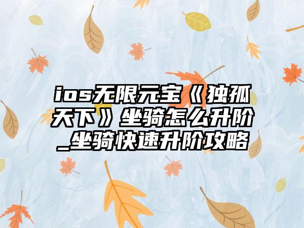 ios无限元宝《独孤天下》坐骑怎么升阶_坐骑快速升阶攻略