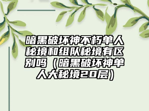 暗黑破坏神不朽单人秘境和组队秘境有区别吗（暗黑破坏神单人大秘境20层）
