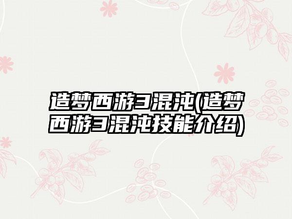 造梦西游3混沌(造梦西游3混沌技能介绍)