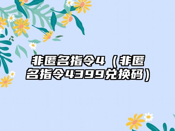 非匿名指令4（非匿名指令4399兑换码）
