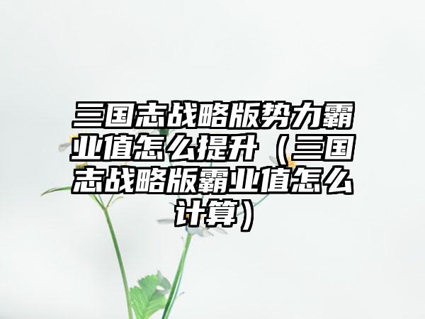 三国志战略版势力霸业值怎么提升（三国志战略版霸业值怎么计算）