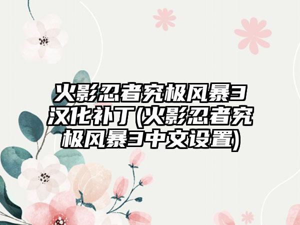 火影忍者究极风暴3汉化补丁(火影忍者究极风暴3中文设置)