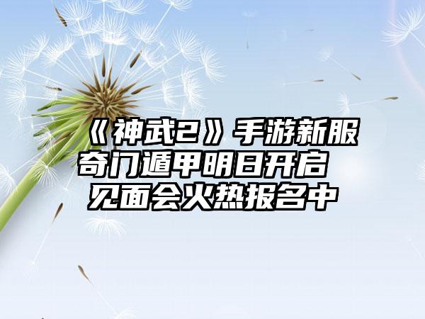 《神武2》手游新服奇门遁甲明日开启 见面会火热报名中