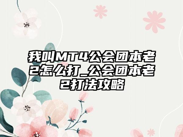 我叫MT4公会团本老2怎么打_公会团本老2打法攻略