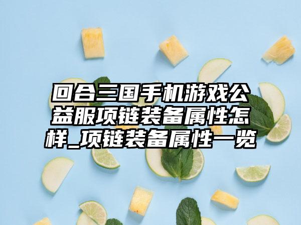 回合三国手机游戏公益服项链装备属性怎样_项链装备属性一览