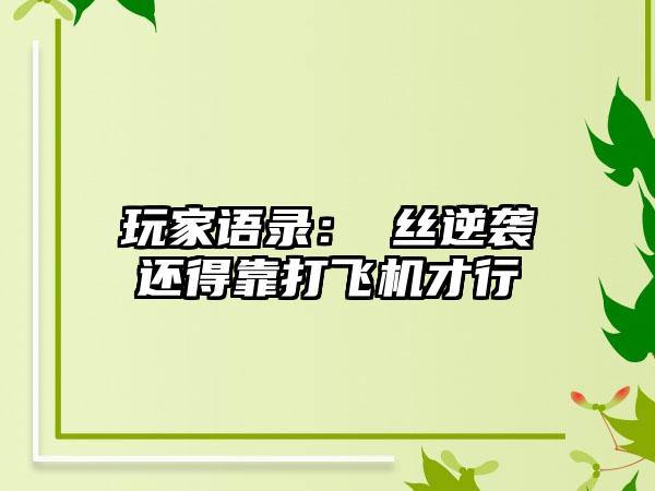 玩家语录：屌丝逆袭还得靠打飞机才行