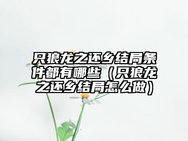 只狼龙之还乡结局条件都有哪些（只狼龙之还乡结局怎么做）