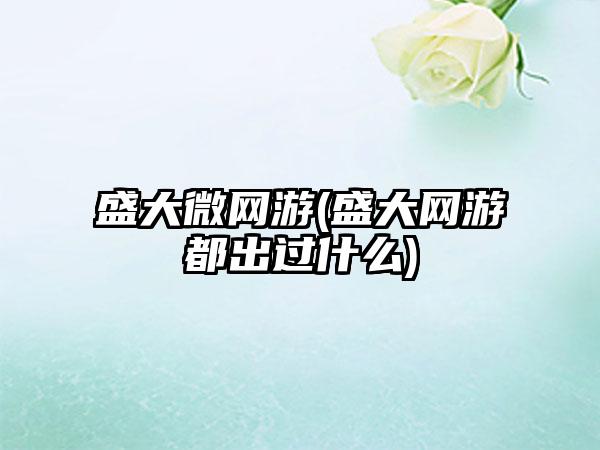盛大微网游(盛大网游都出过什么)