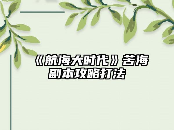 《航海大时代》苦海副本攻略打法