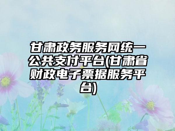 甘肃政务服务网统一公共支付平台(甘肃省财政电子票据服务平台)