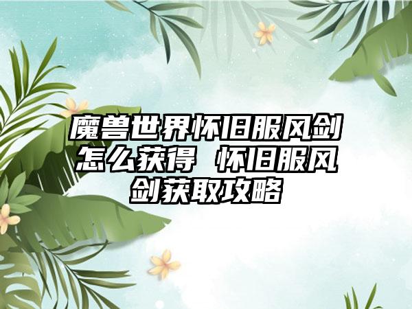 魔兽世界怀旧服风剑怎么获得 怀旧服风剑获取攻略