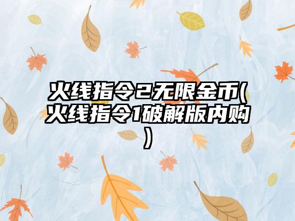 火线指令2无限金币(火线指令1破解版内购)