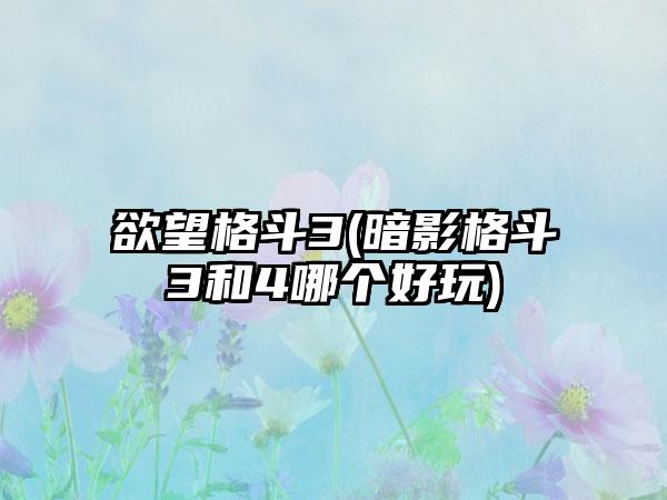 欲望格斗3(暗影格斗3和4哪个好玩)