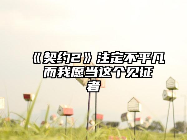 《契约2》注定不平凡 而我愿当这个见证者