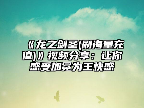 《龙之剑圣(刷海量充值)》视频分享：让你感受加冕为王快感
