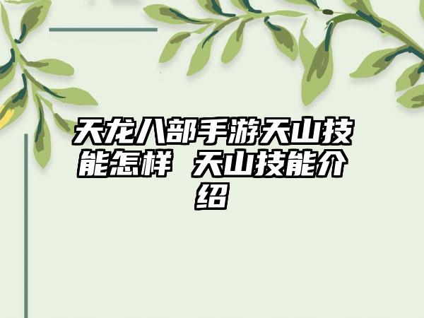 天龙八部手游天山技能怎样 天山技能介绍