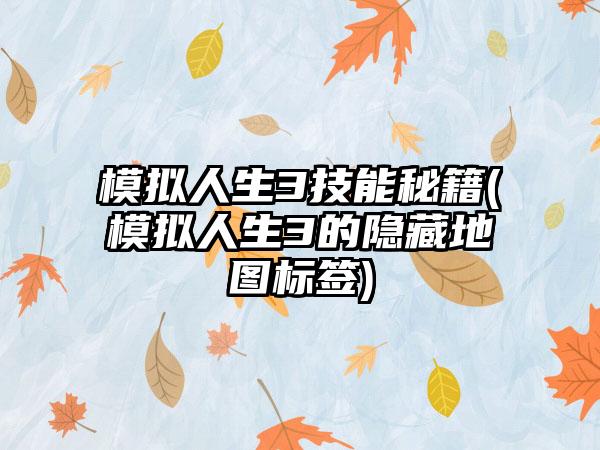 模拟人生3技能秘籍(模拟人生3的隐藏地图标签)