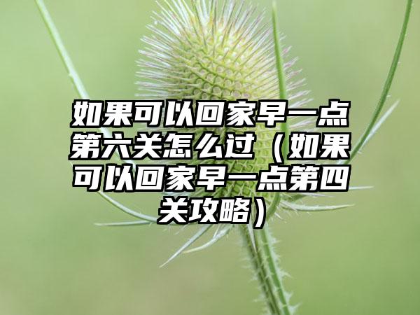 如果可以回家早一点第六关怎么过（如果可以回家早一点第四关攻略）