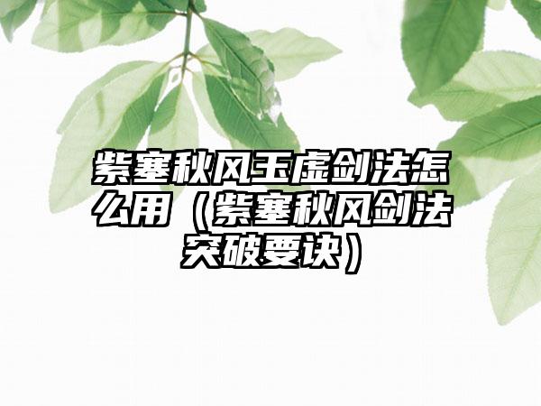 紫塞秋风玉虚剑法怎么用（紫塞秋风剑法突破要诀）
