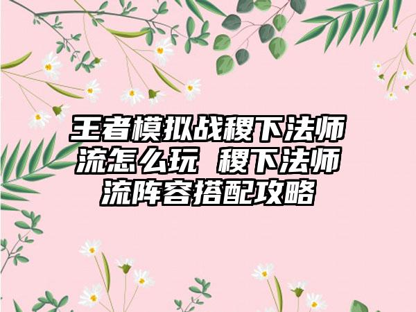 王者模拟战稷下法师流怎么玩 稷下法师流阵容搭配攻略