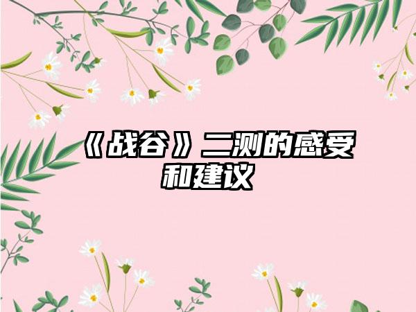 《战谷》二测的感受和建议