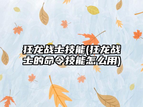 狂龙战士技能(狂龙战士的命令技能怎么用)