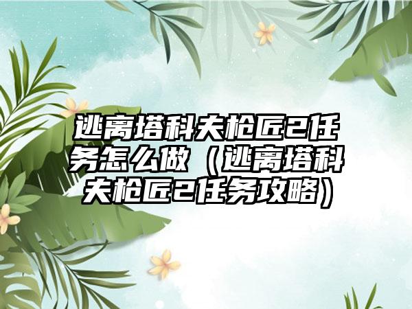 逃离塔科夫枪匠2任务怎么做（逃离塔科夫枪匠2任务攻略）