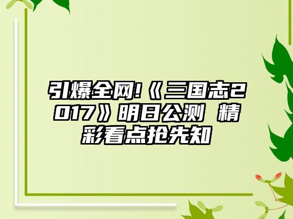 引爆全网!《三国志2017》明日公测 精彩看点抢先知