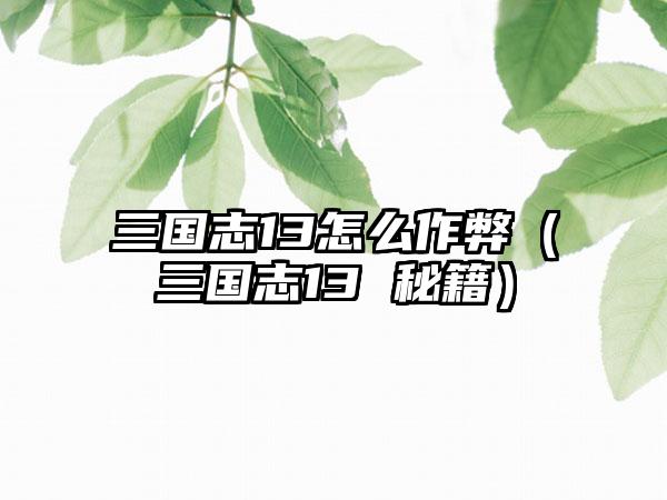 三国志13怎么作弊（三国志13 秘籍）